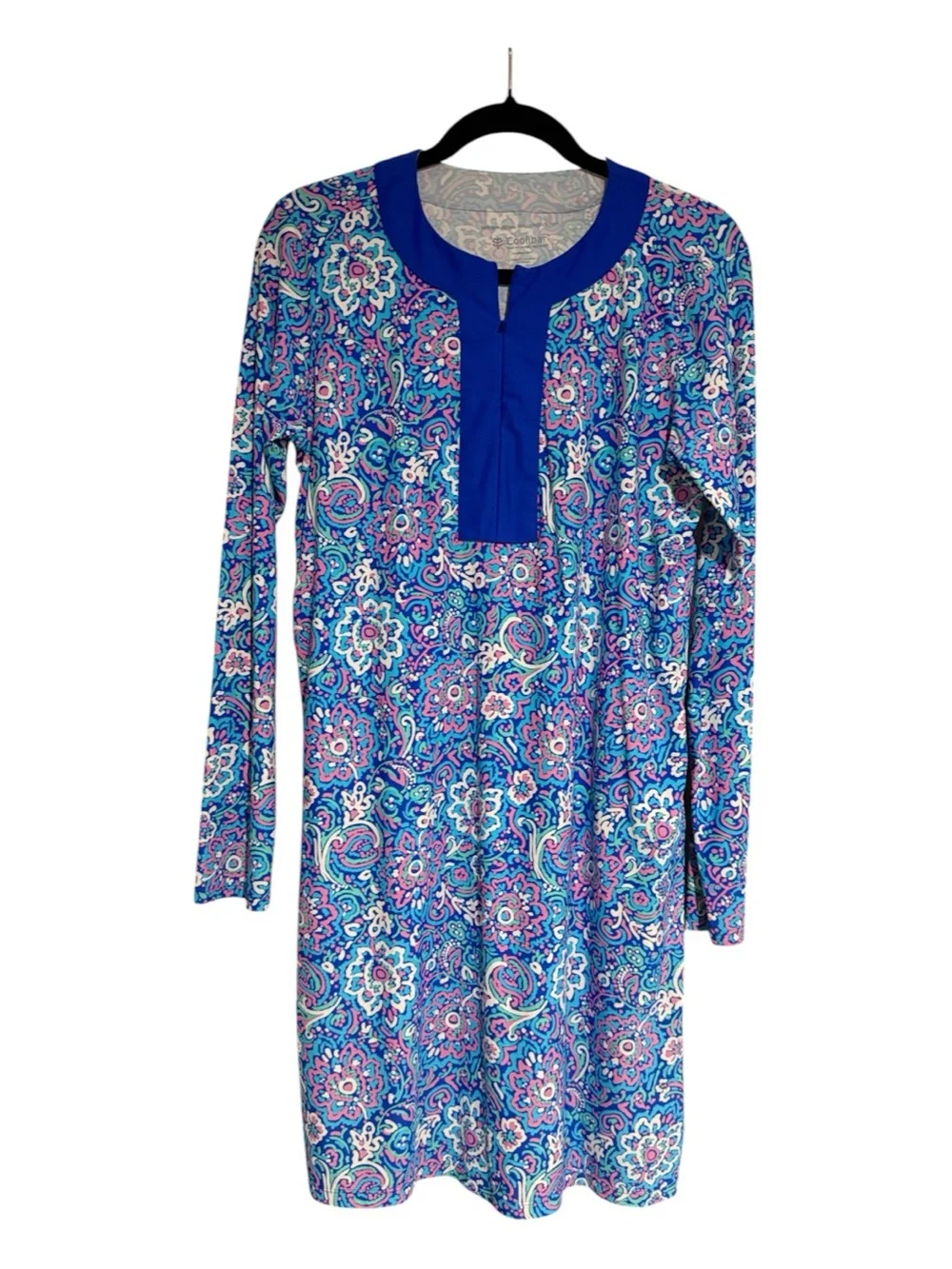Coolibar UPF 50+ Paisley Long Sleeve Dress Blue Pink Size M